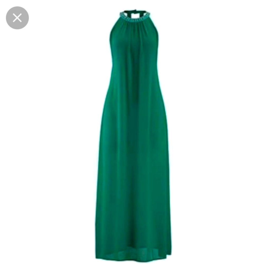 Maurices Halter Maxi Dress with Embroidered Neckline
